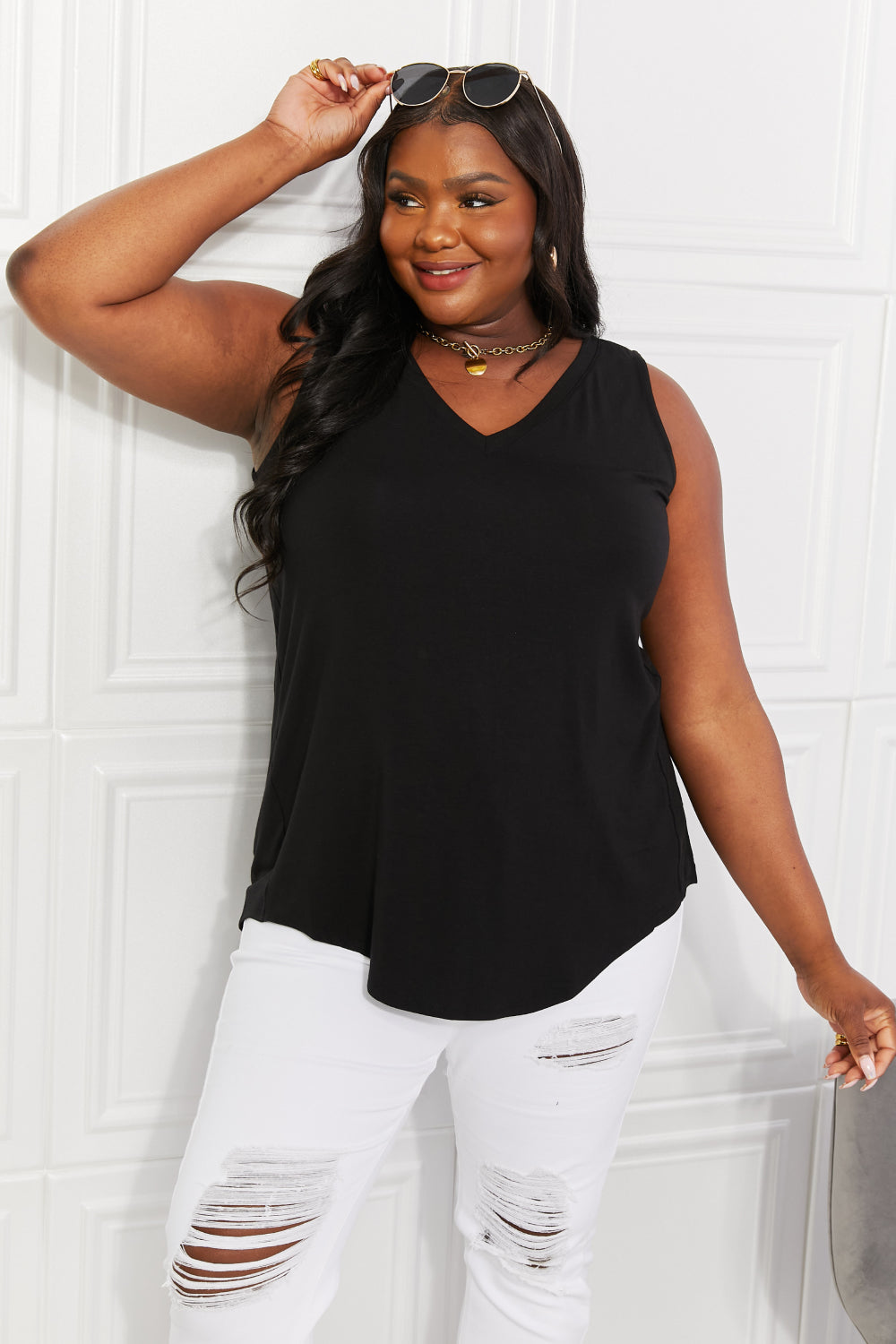 Black High-Low V-Neck Tank