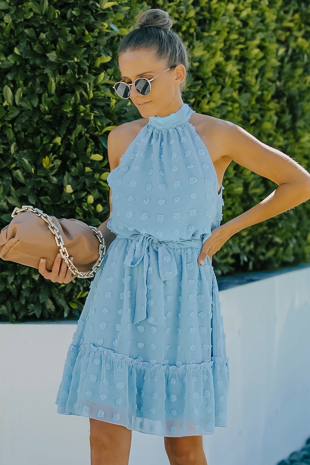 Swiss Dot Tie-Waist Tiered Sleeveless Dress - WESTHUNDRED