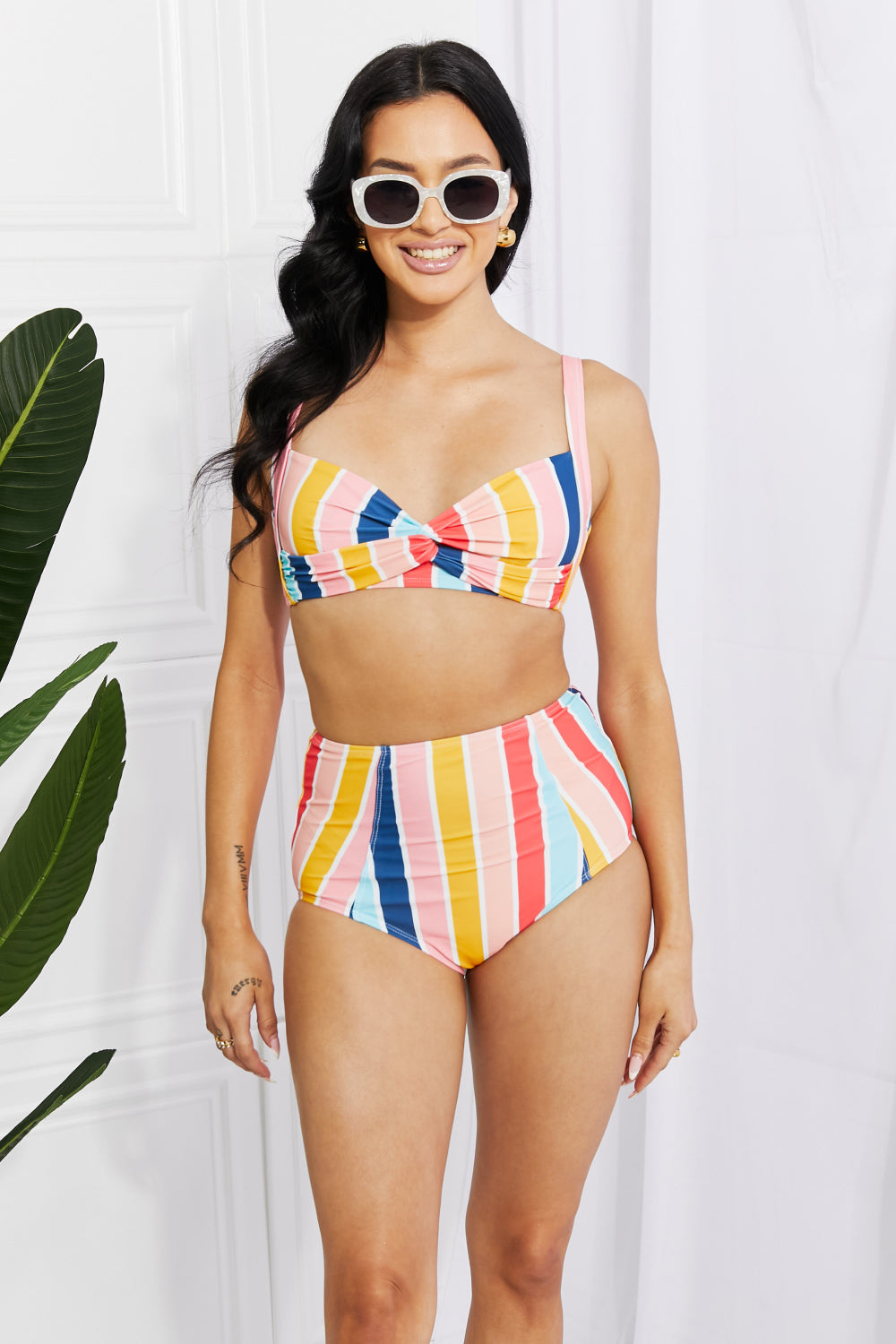 Vintage Striped Twist High-Waisted Bikini