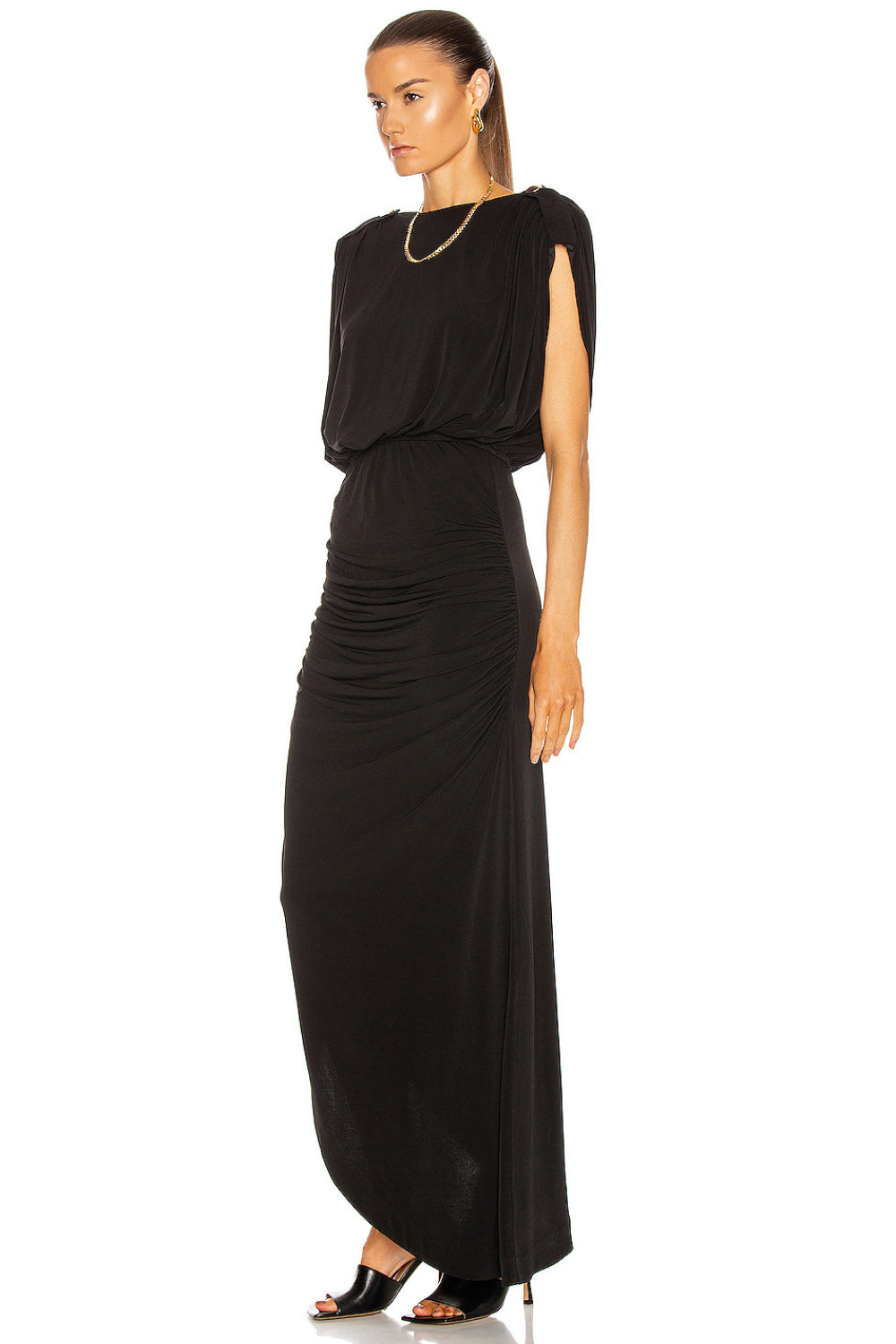 Cap-Sleeve V-Back Chain Detail Asymmetrical Dress - WESTHUNDRED