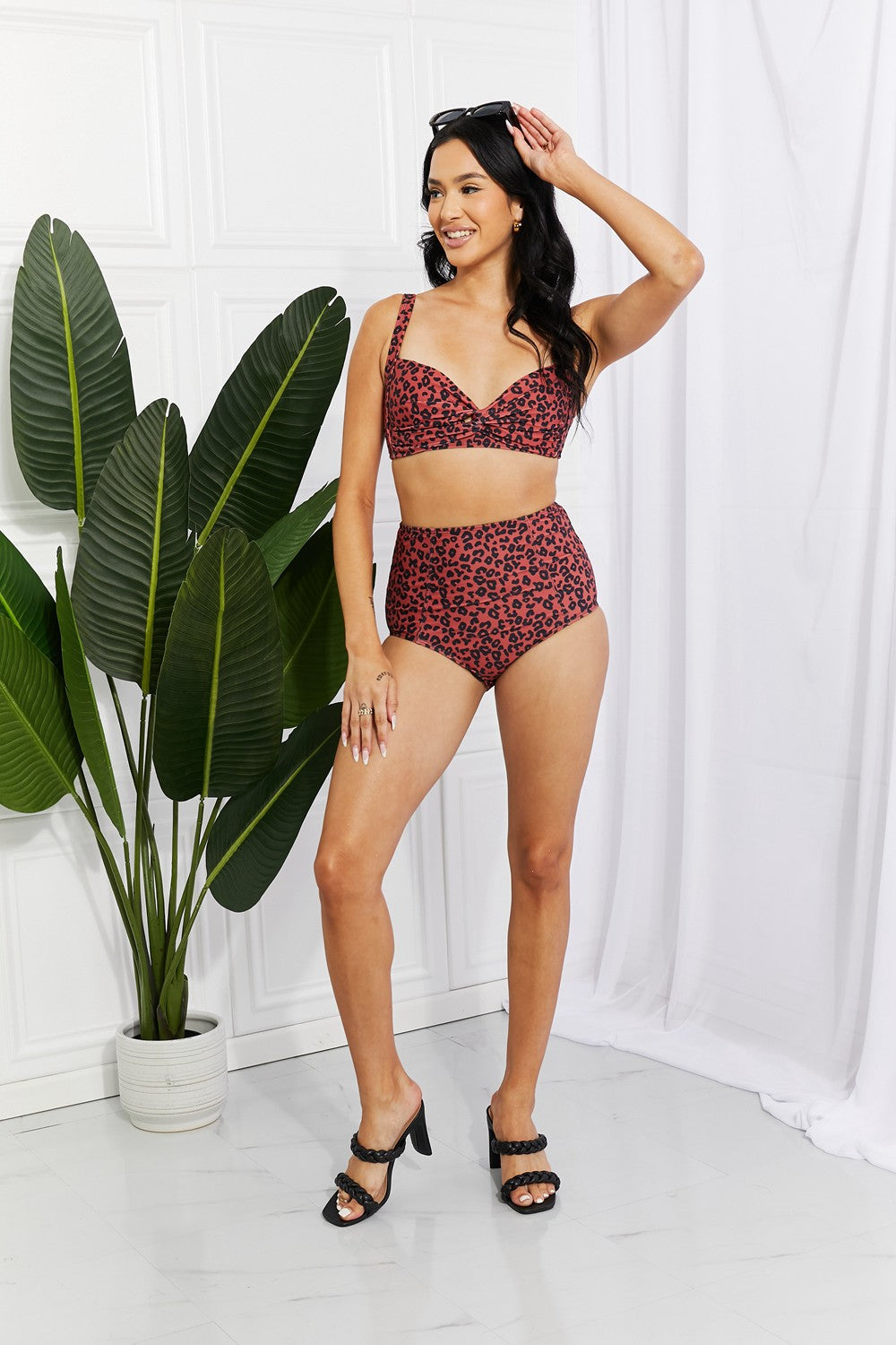 Wild and Chic: Ochre Leopard Twist High-Rise Bikini