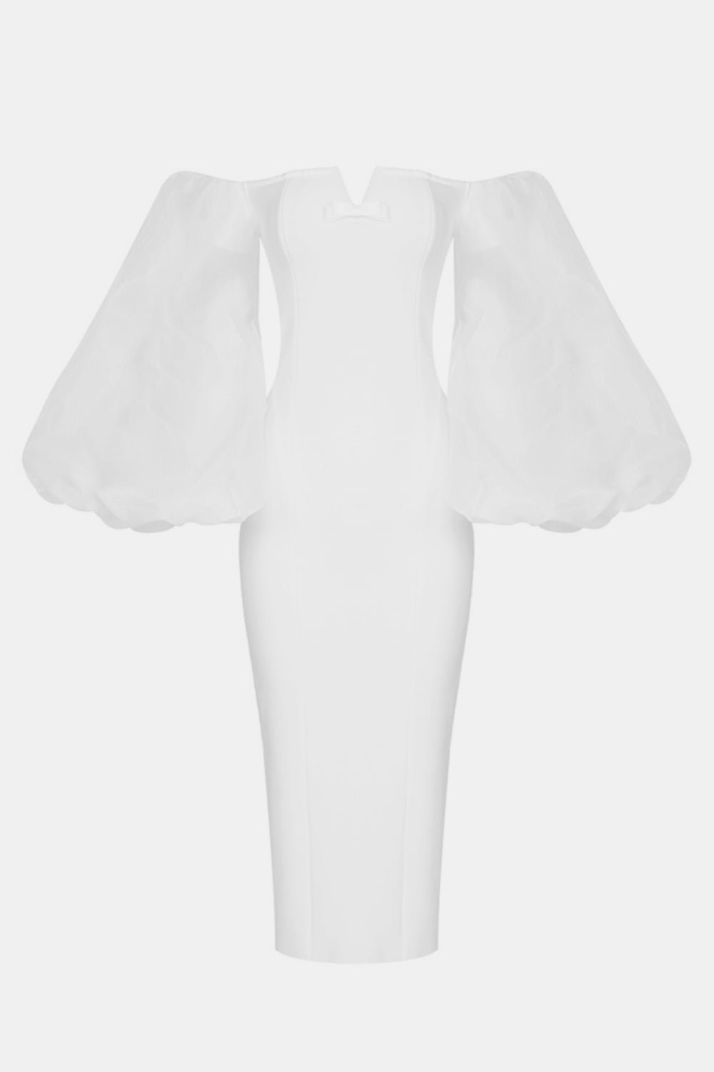 Off-Shoulder Oversized Balloon Sleeve Back Slit Dress - WESTHUNDRED
