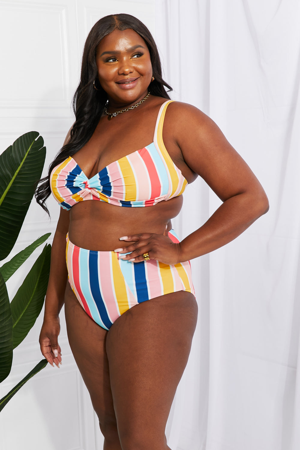 Vintage Striped Twist High-Waisted Bikini
