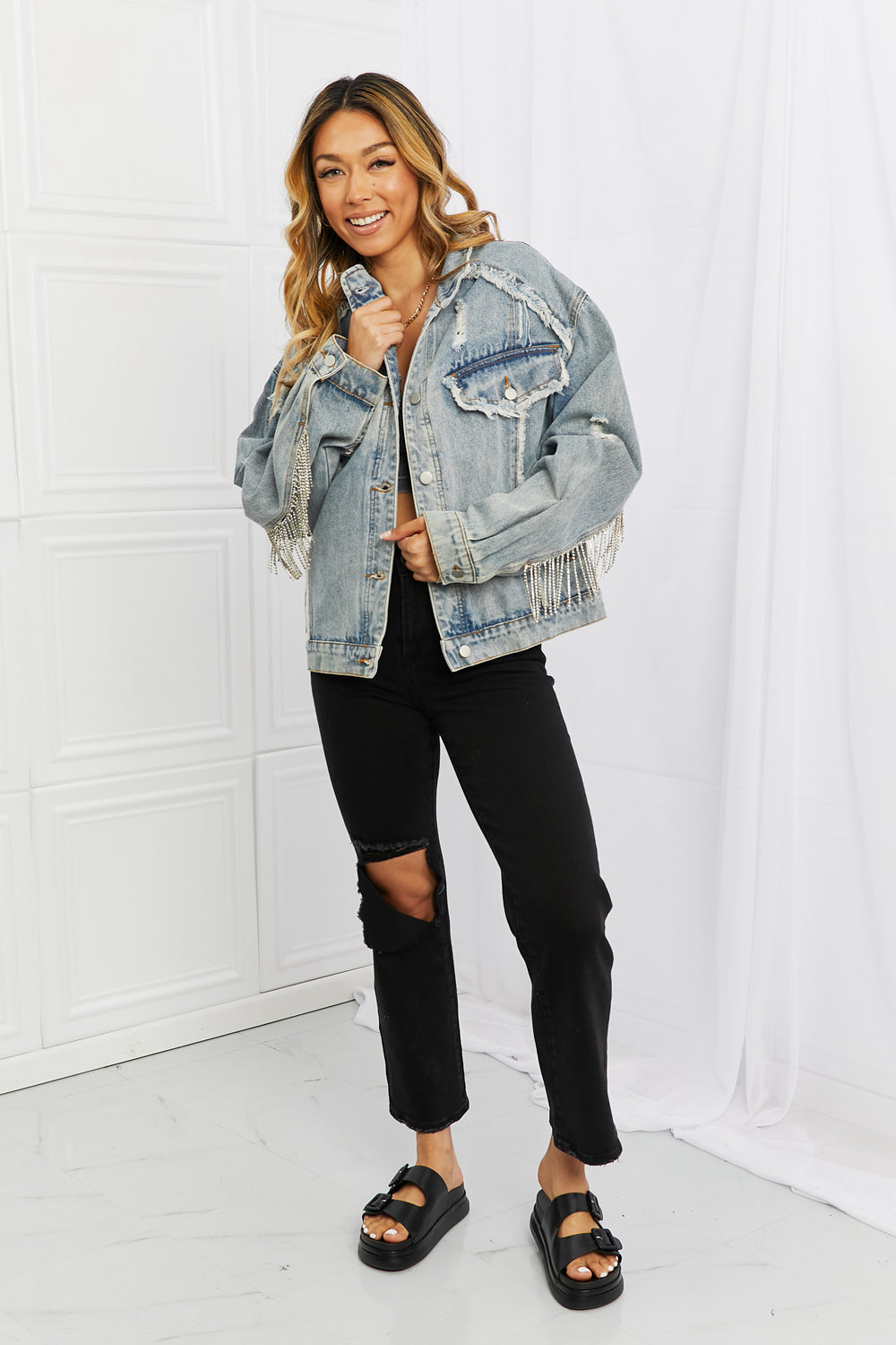 Light Blue Denim Fringe Jacket