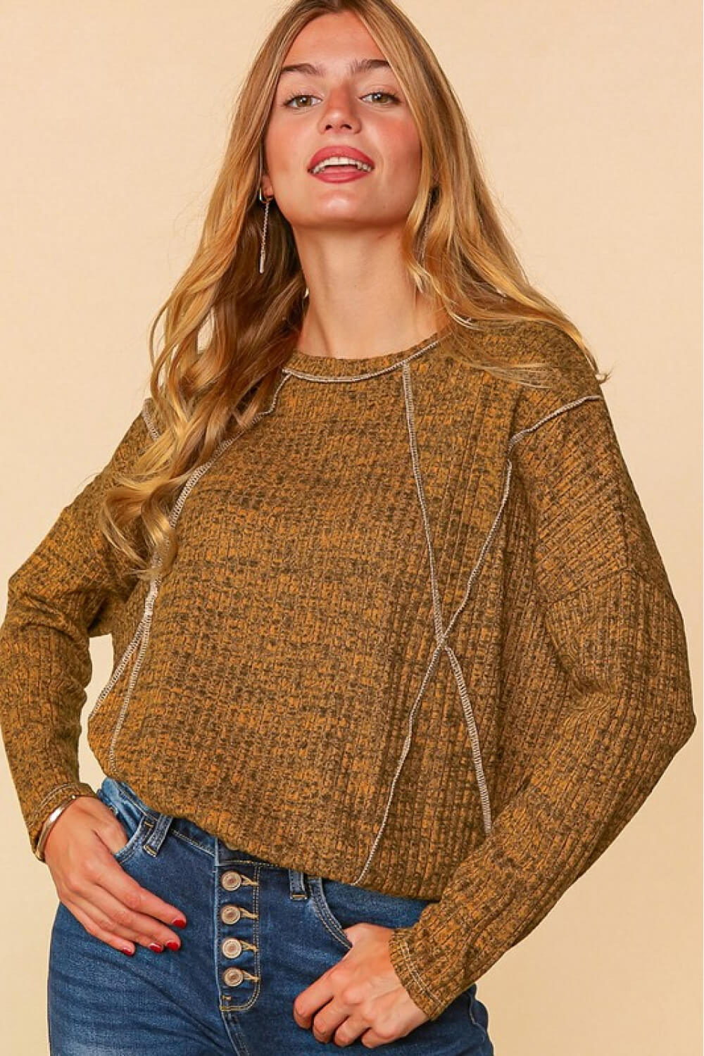 Butterscotch Long Sleeve Ribbed Top