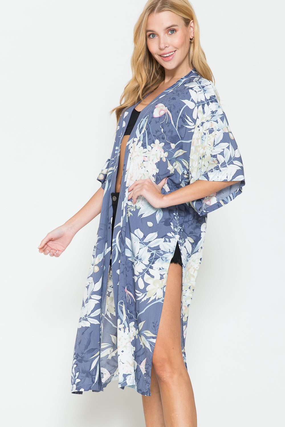 Stylish Botanical Print Split Cover Up