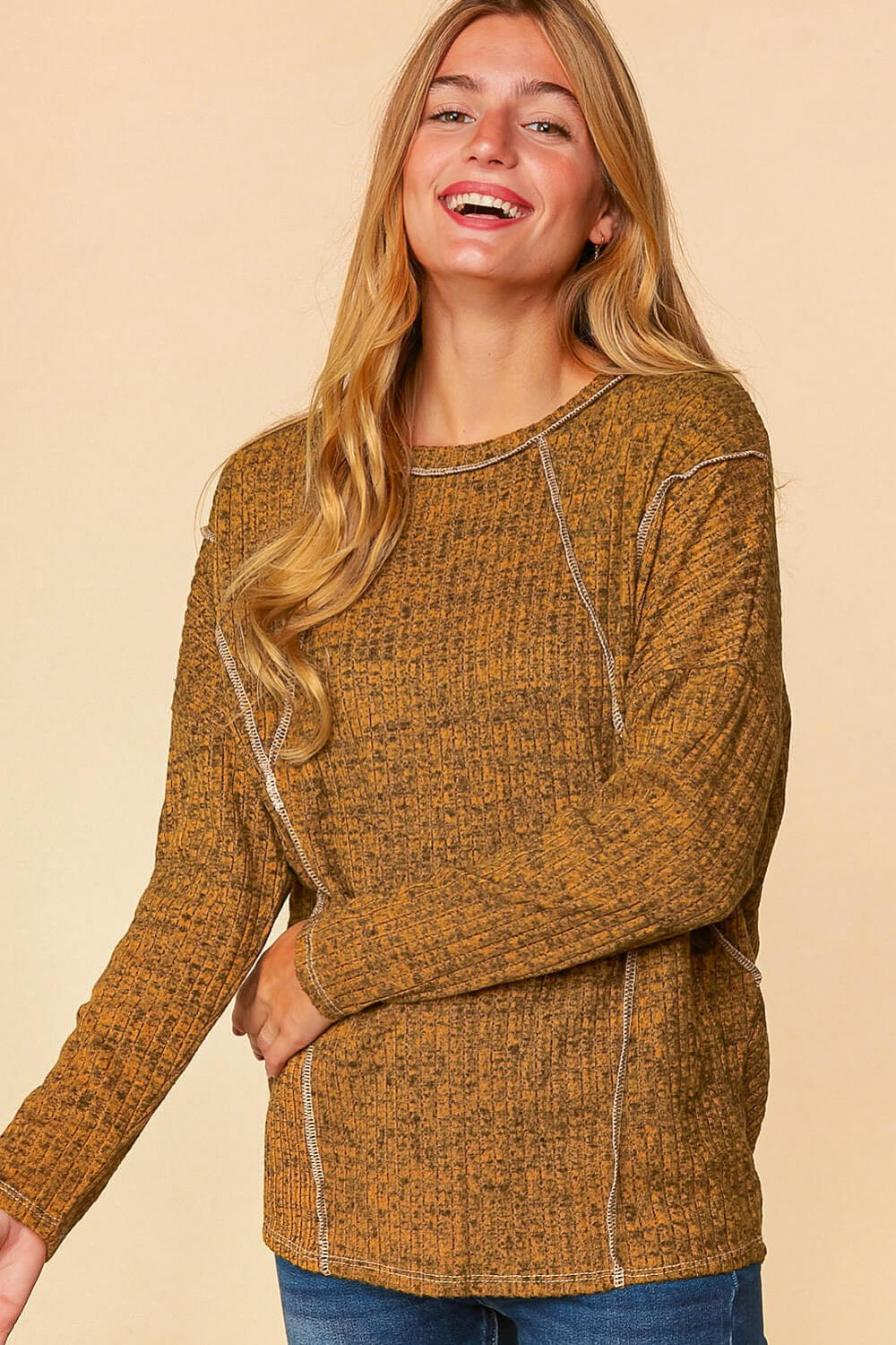 Butterscotch Long Sleeve Ribbed Top