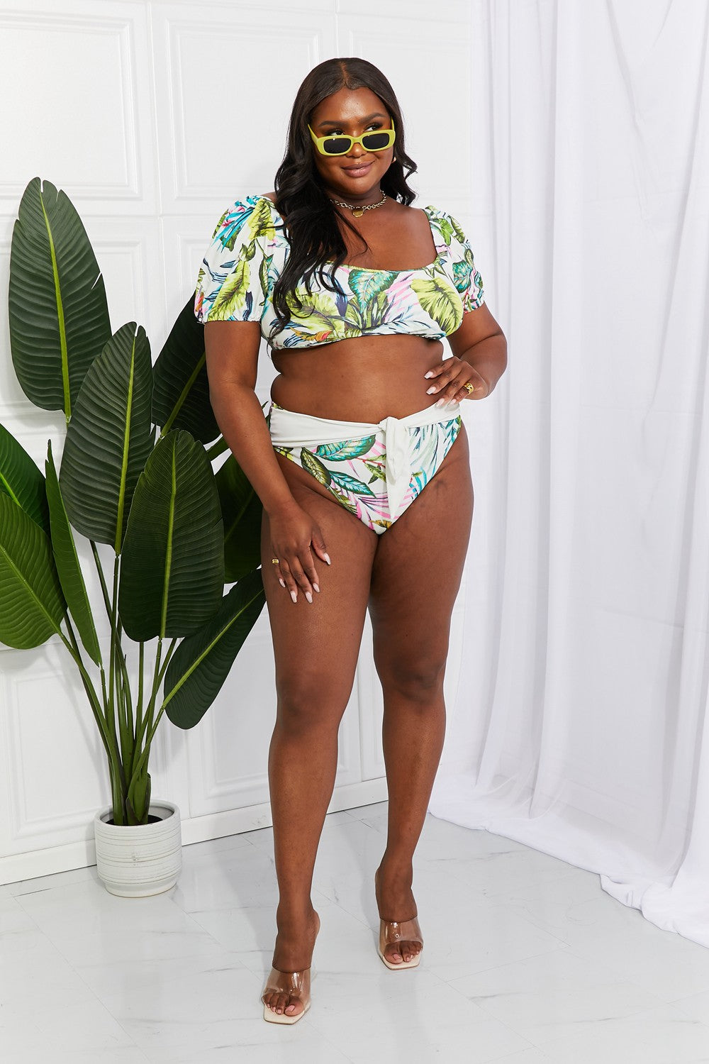 Tropical Puff Sleeve Detailed Bikini