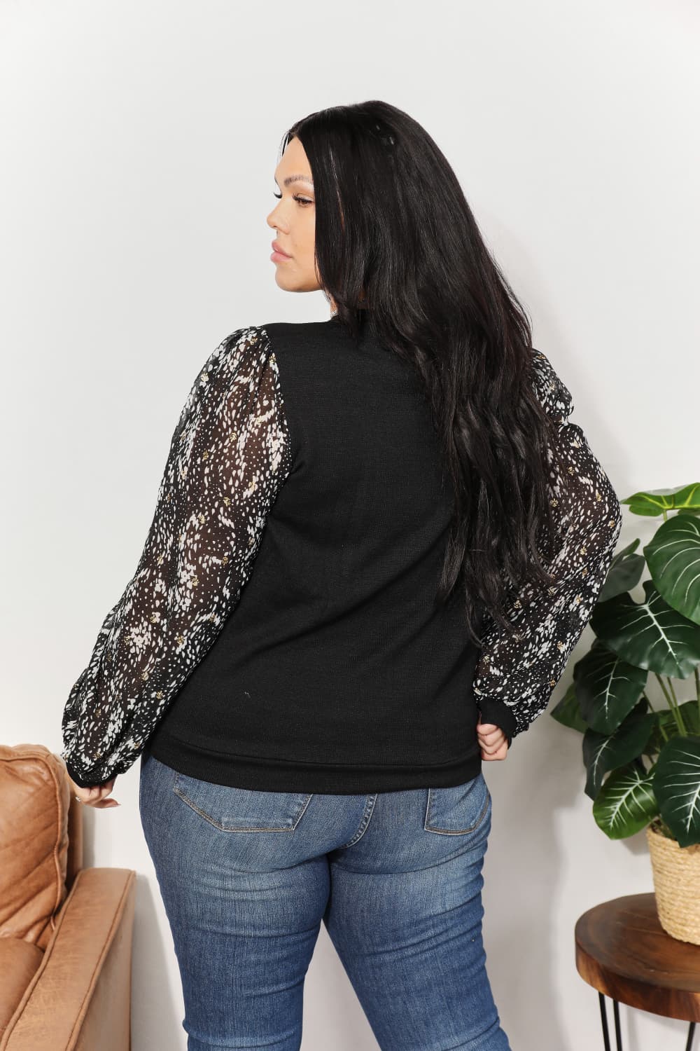 Artful Fusion: Knit Top with Foil-Printed Sleeves