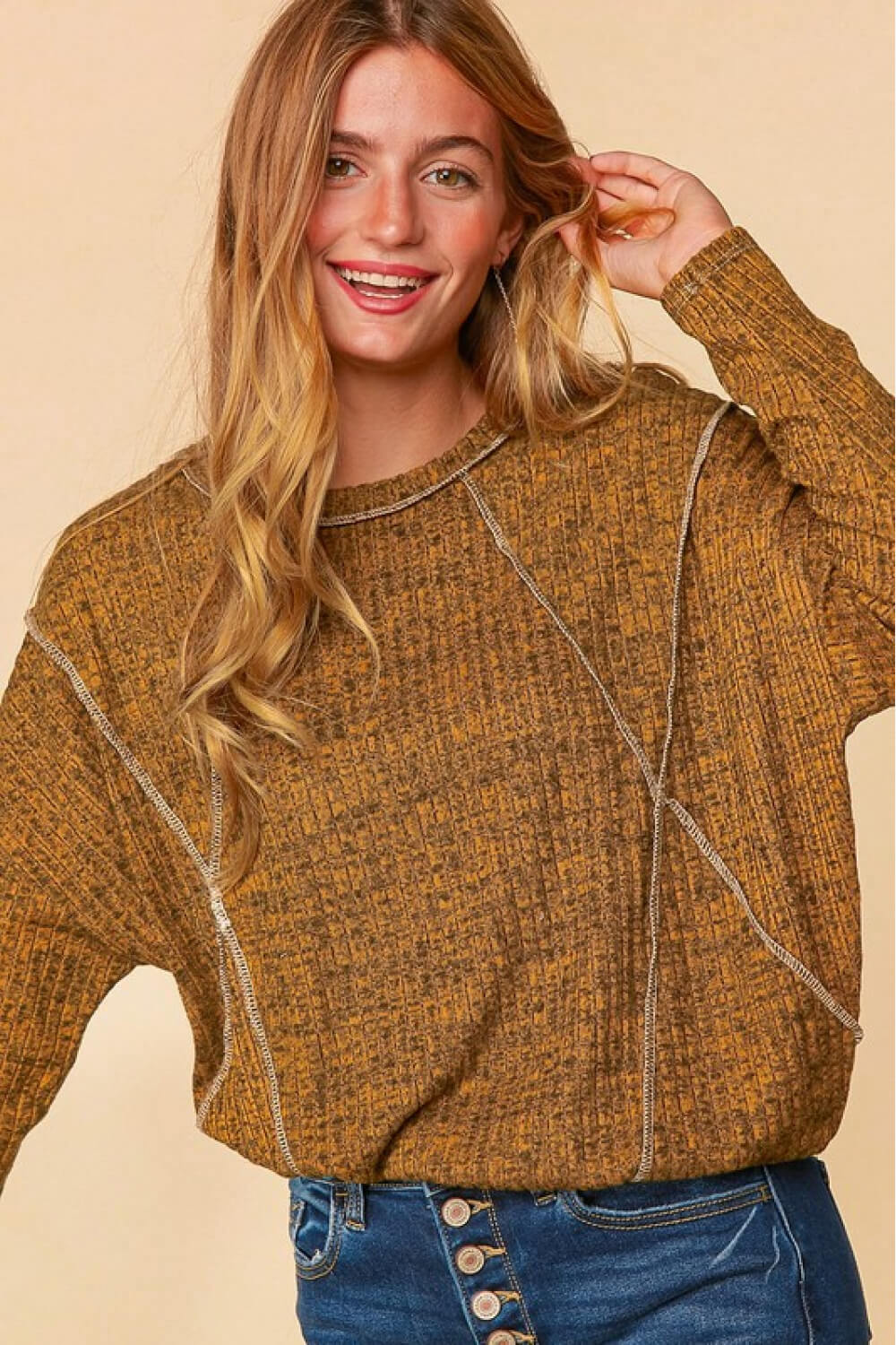 Butterscotch Long Sleeve Ribbed Top