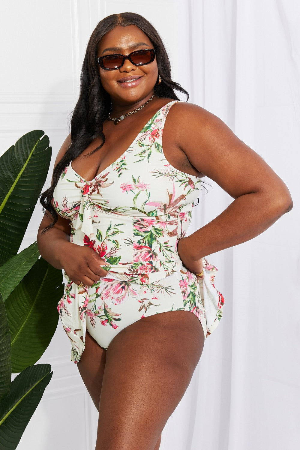 Summer Dreaming: Floral Cream V-Neck Swim Dress