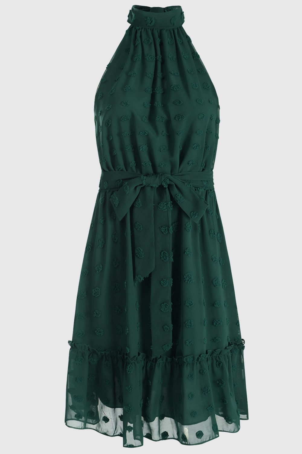 Swiss Dot Tie-Waist Tiered Sleeveless Dress - WESTHUNDRED