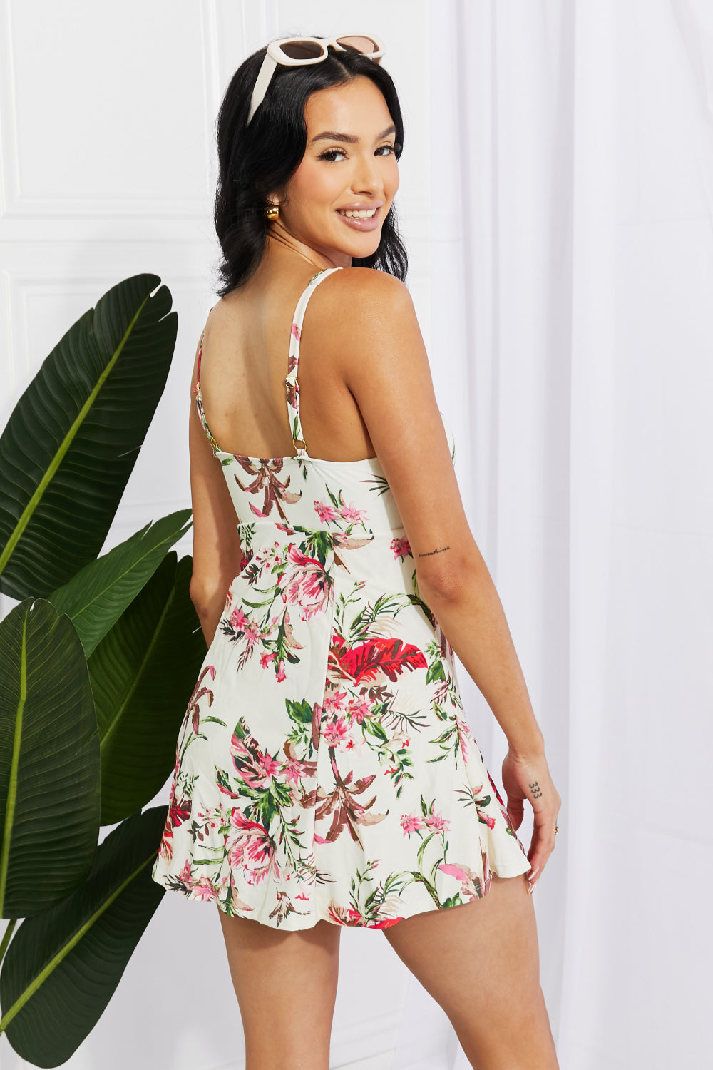 Summer Dreaming: Floral Cream V-Neck Swim Dress