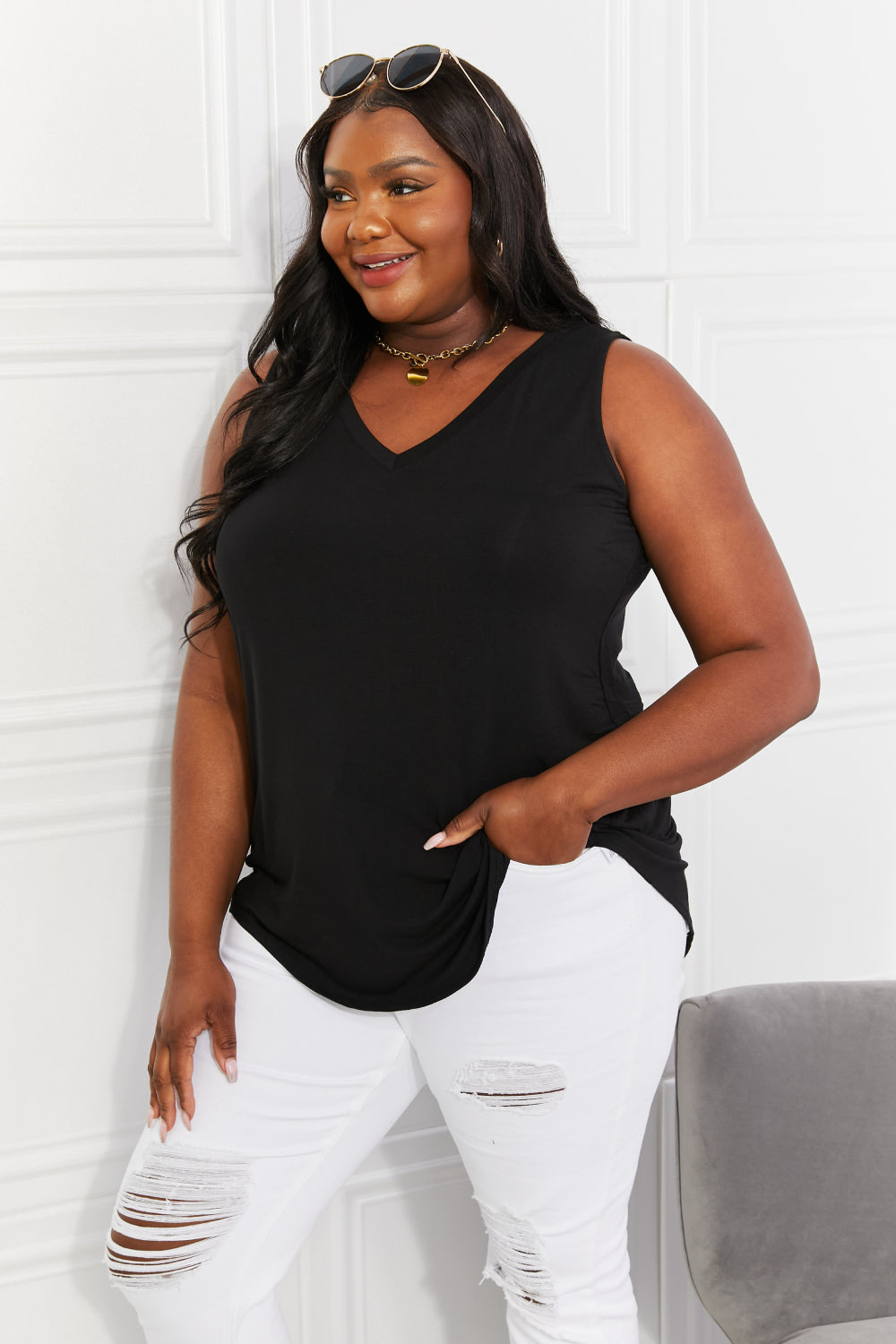 Black High-Low V-Neck Tank