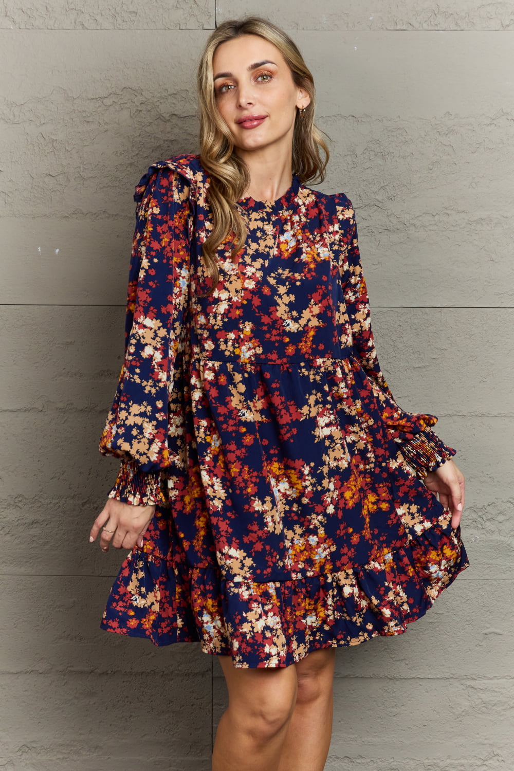 Floral Dress for Any Occasion with Smocked Sleeve Band