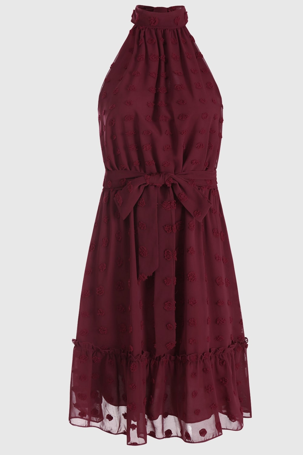 Swiss Dot Tie-Waist Tiered Sleeveless Dress - WESTHUNDRED