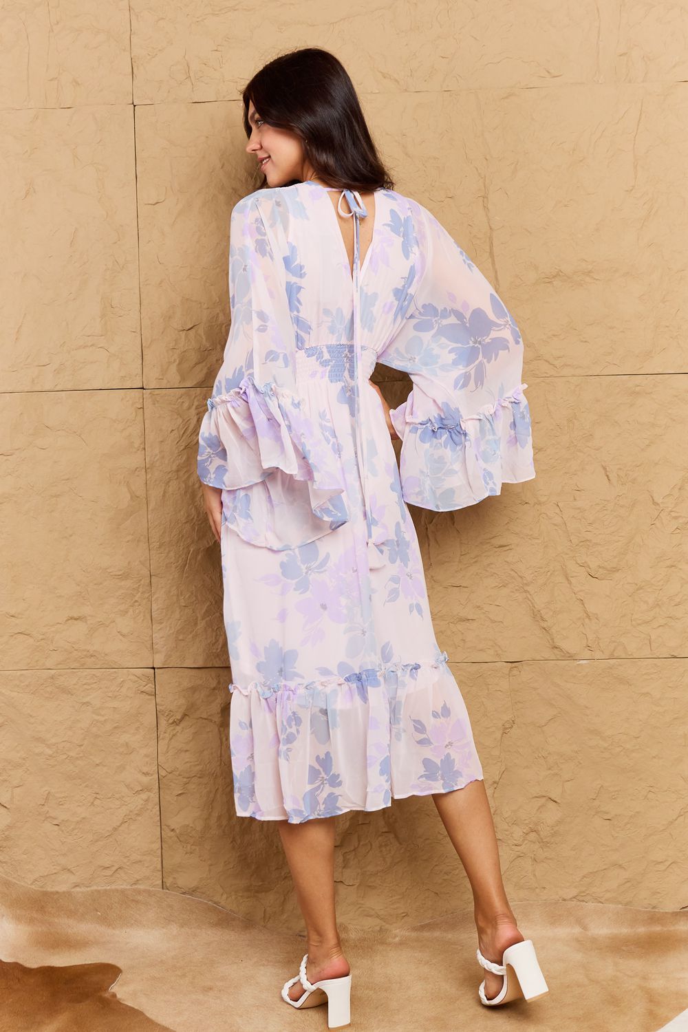 Joyful Floral Bell Sleeve Midi Dress
