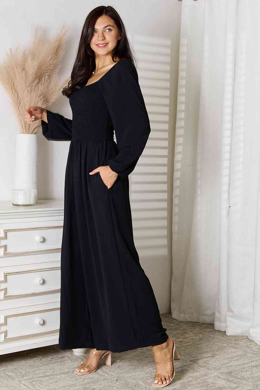 Chic Comfort Square Neck Jumpsuit with Pockets