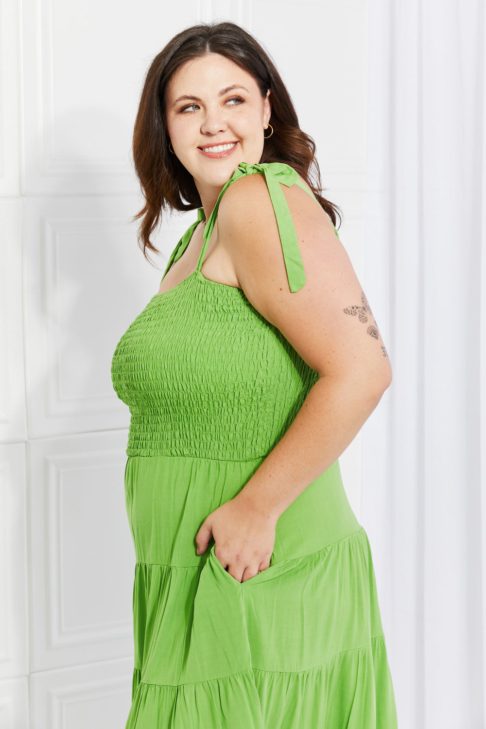 Luminous Lime Dress: Radiate Vibrance Midi Dress