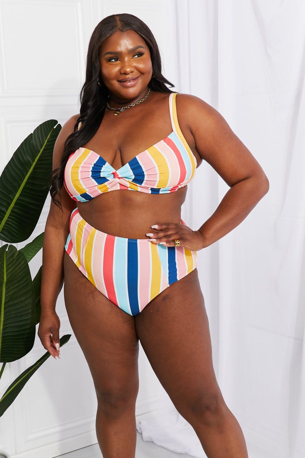 Vintage Striped Twist High-Waisted Bikini