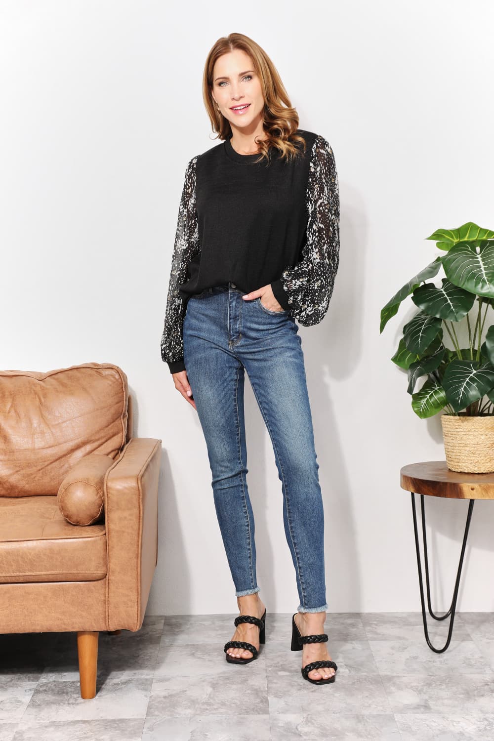 Artful Fusion: Knit Top with Foil-Printed Sleeves
