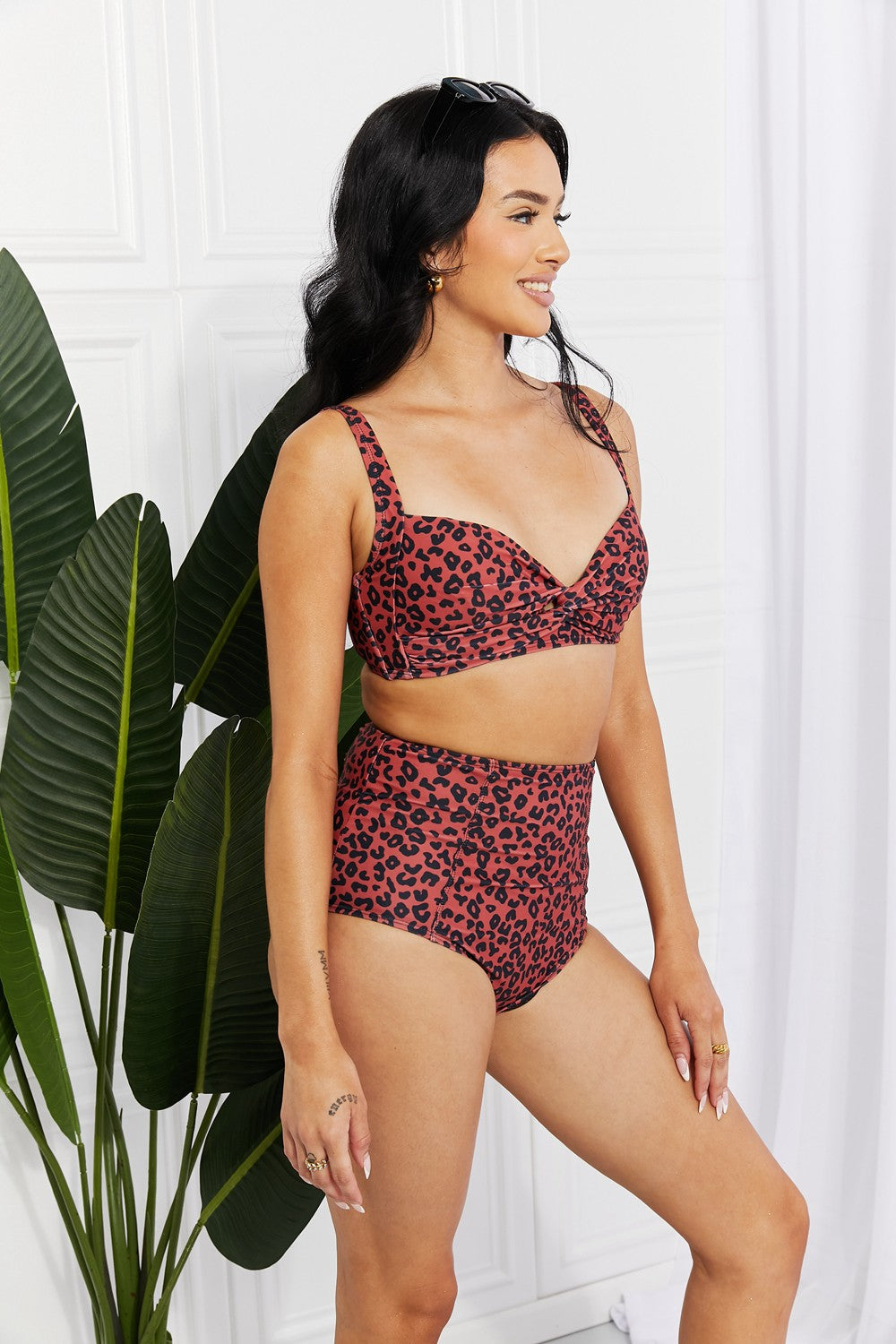 Wild and Chic: Ochre Leopard Twist High-Rise Bikini