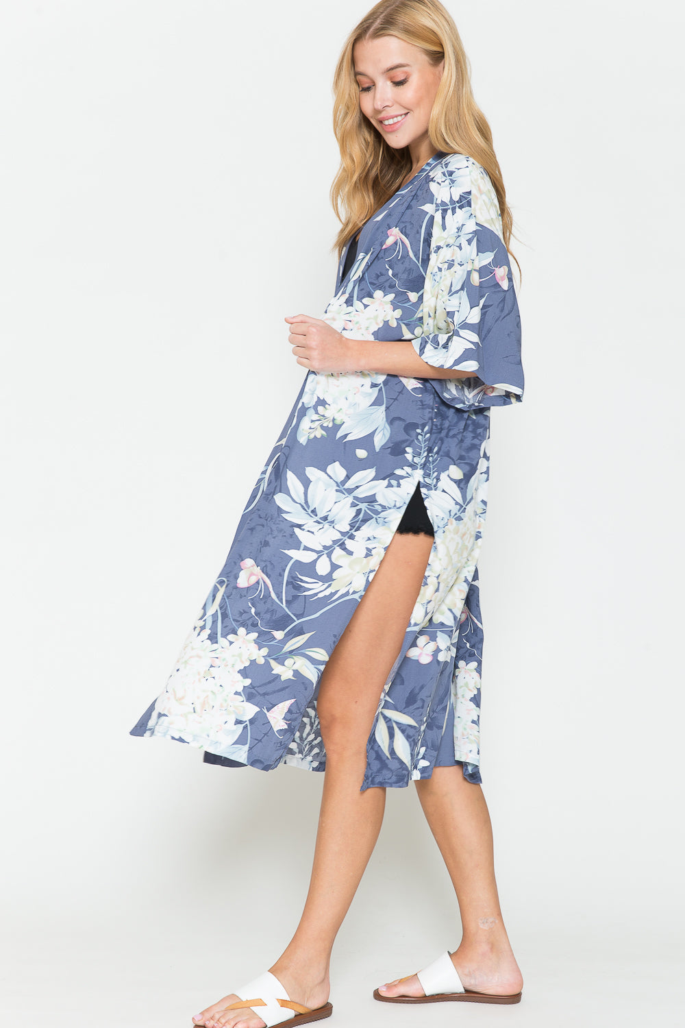Stylish Botanical Print Split Cover Up