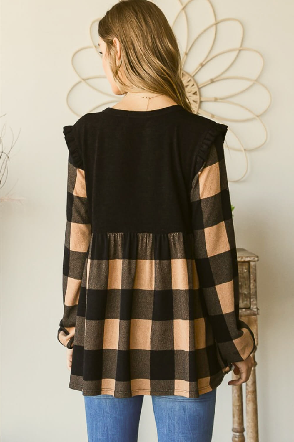 Plaid Contrast Long Sleeve Top