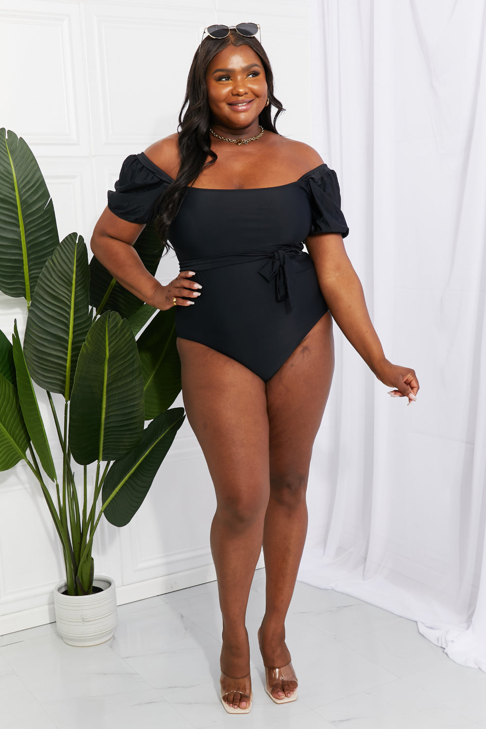 Chic and Stylish: Puff Sleeve One-Piece with Tie Belt