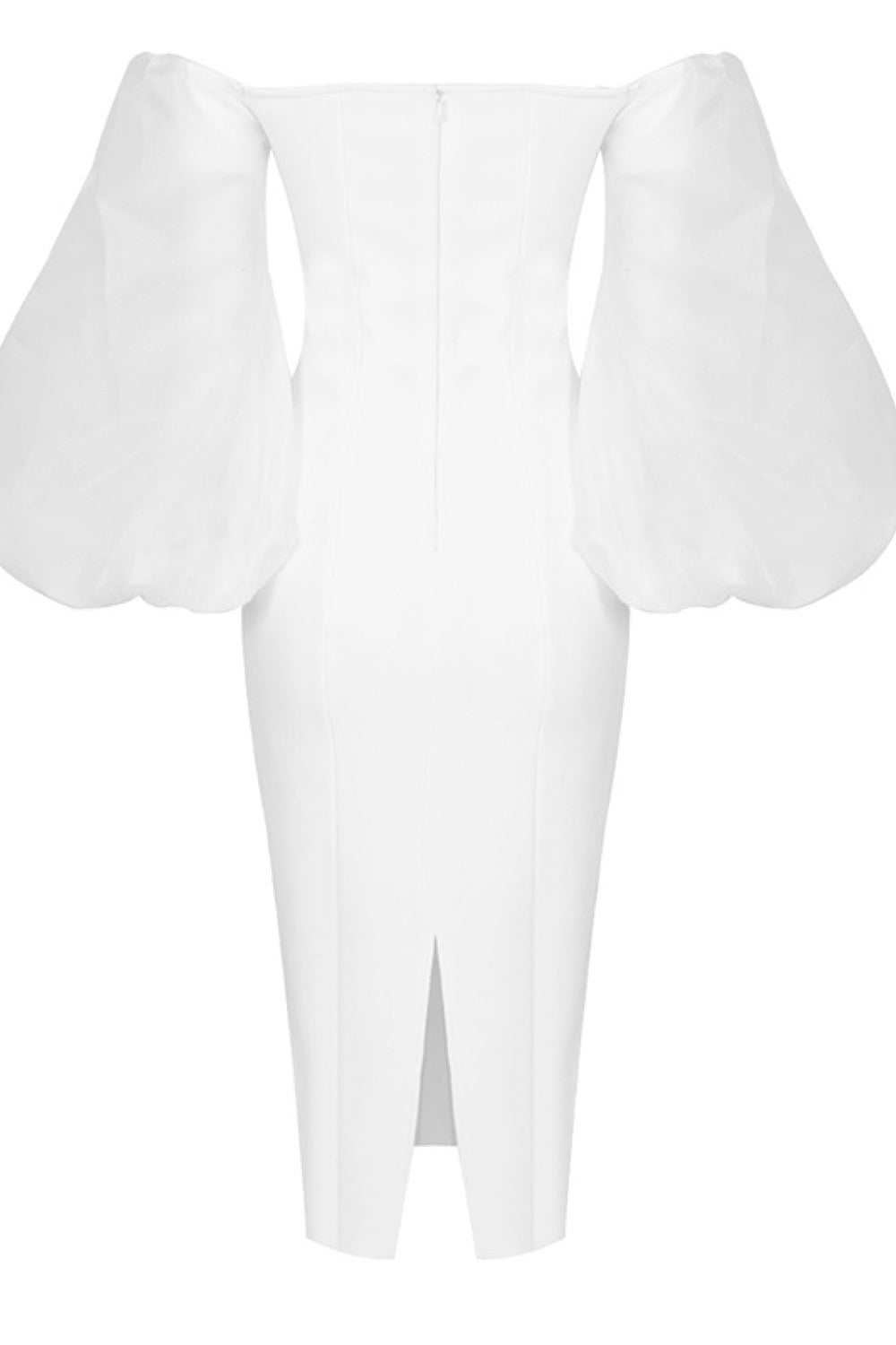 Off-Shoulder Oversized Balloon Sleeve Back Slit Dress - WESTHUNDRED