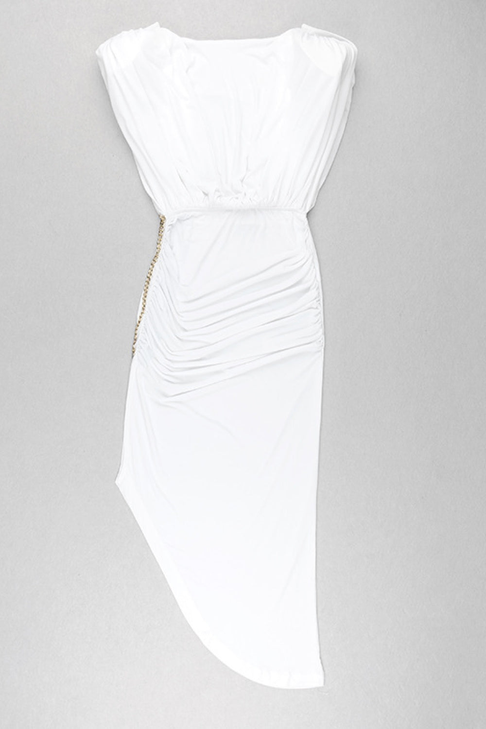 Cap-Sleeve V-Back Chain Detail Asymmetrical Dress - WESTHUNDRED