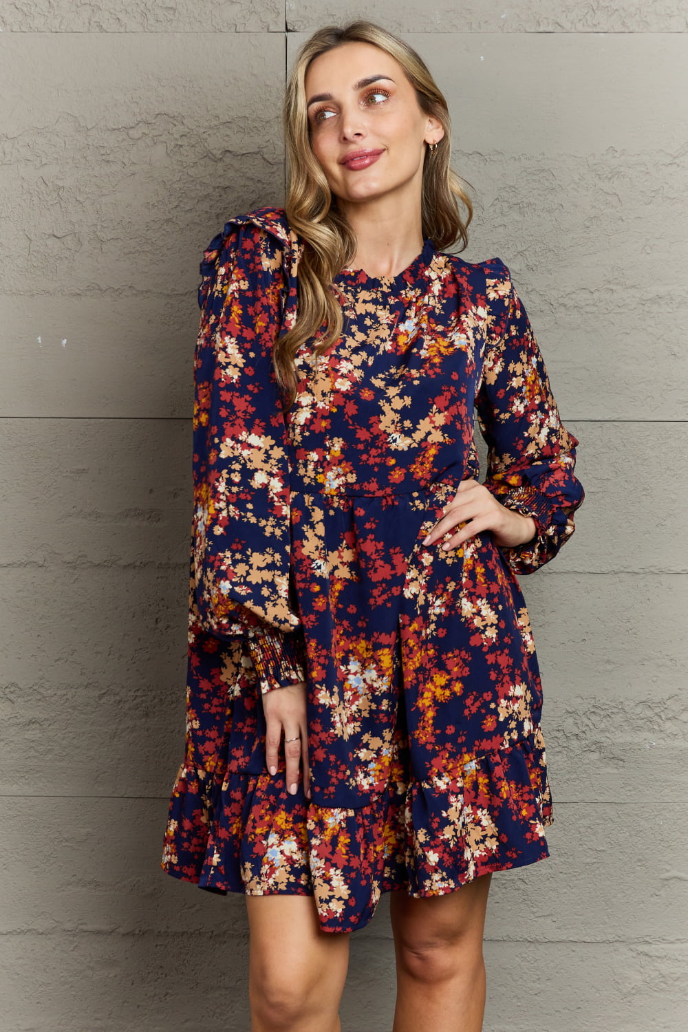 Floral Dress for Any Occasion with Smocked Sleeve Band