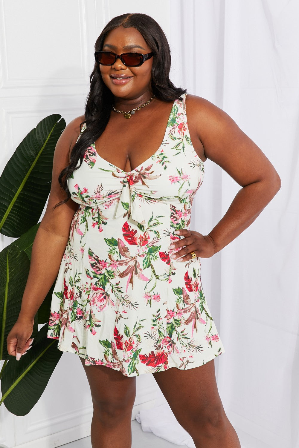 Summer Dreaming: Floral Cream V-Neck Swim Dress