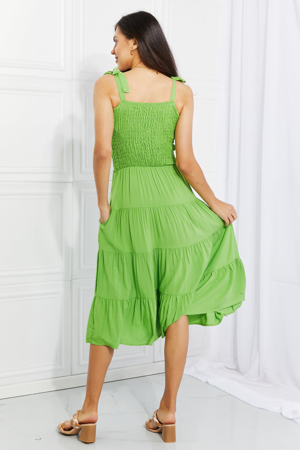 Luminous Lime Dress: Radiate Vibrance Midi Dress