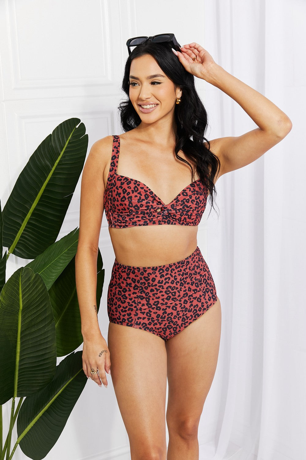 Wild and Chic: Ochre Leopard Twist High-Rise Bikini
