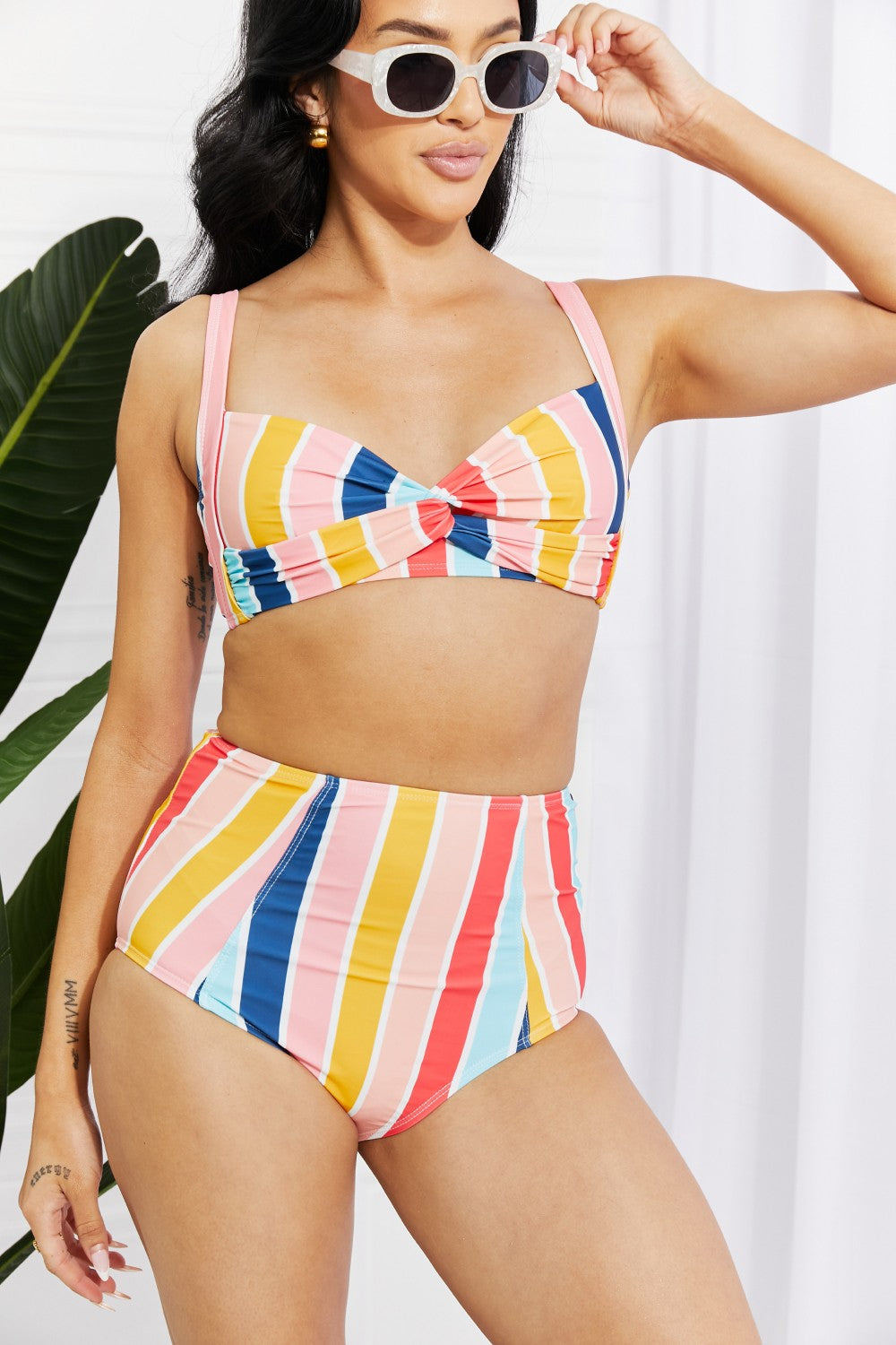 Vintage Striped Twist High-Waisted Bikini