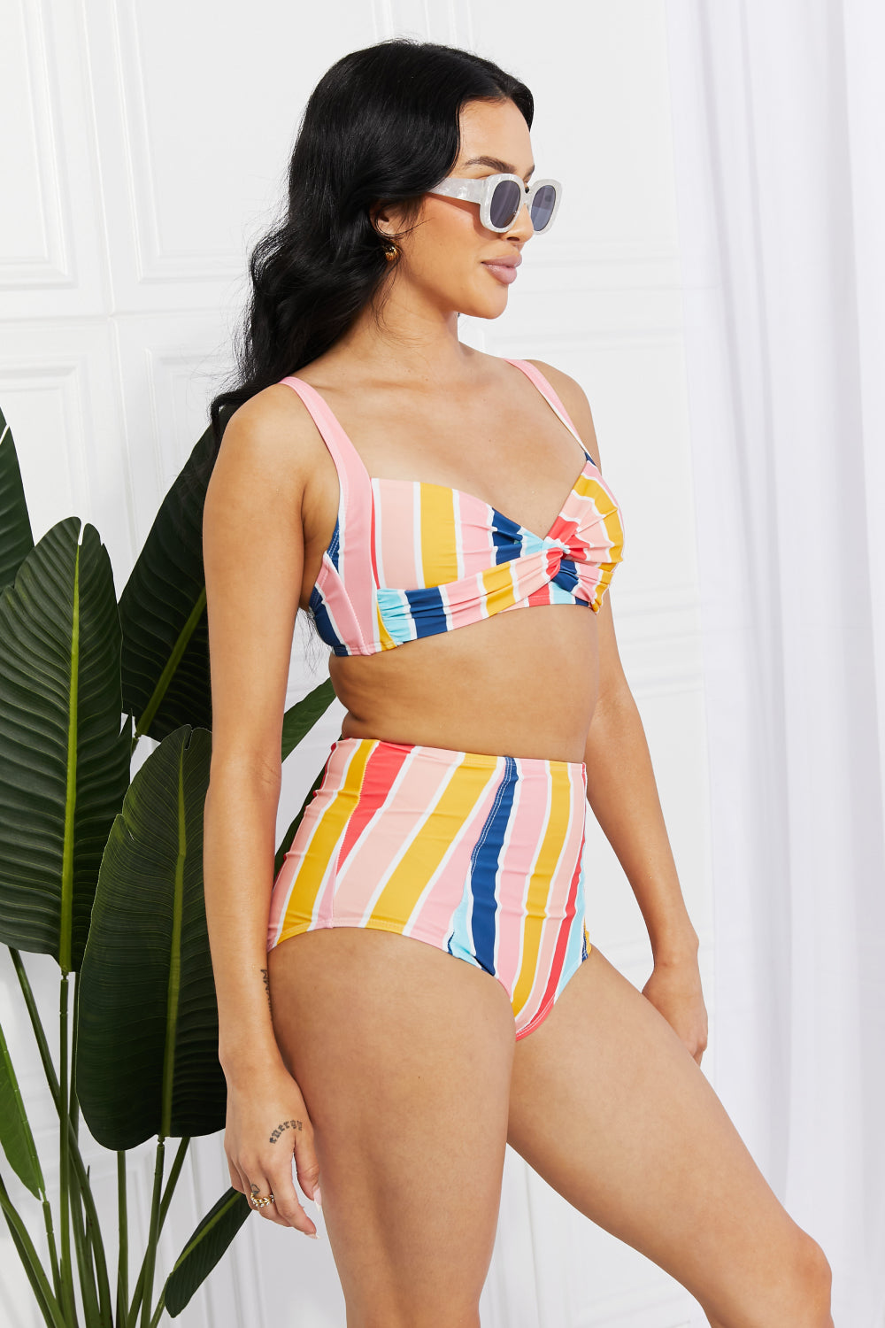 Vintage Striped Twist High-Waisted Bikini
