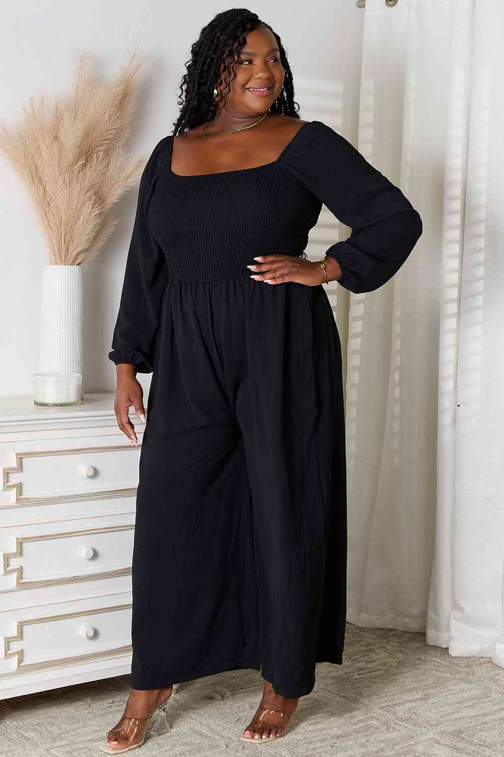 Chic Comfort Square Neck Jumpsuit with Pockets