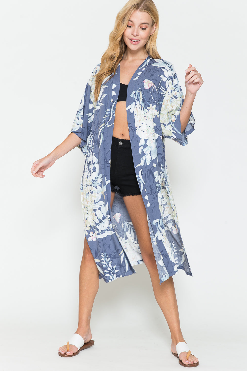 Stylish Botanical Print Split Cover Up