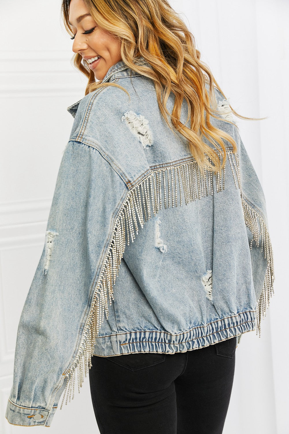 Light Blue Denim Fringe Jacket