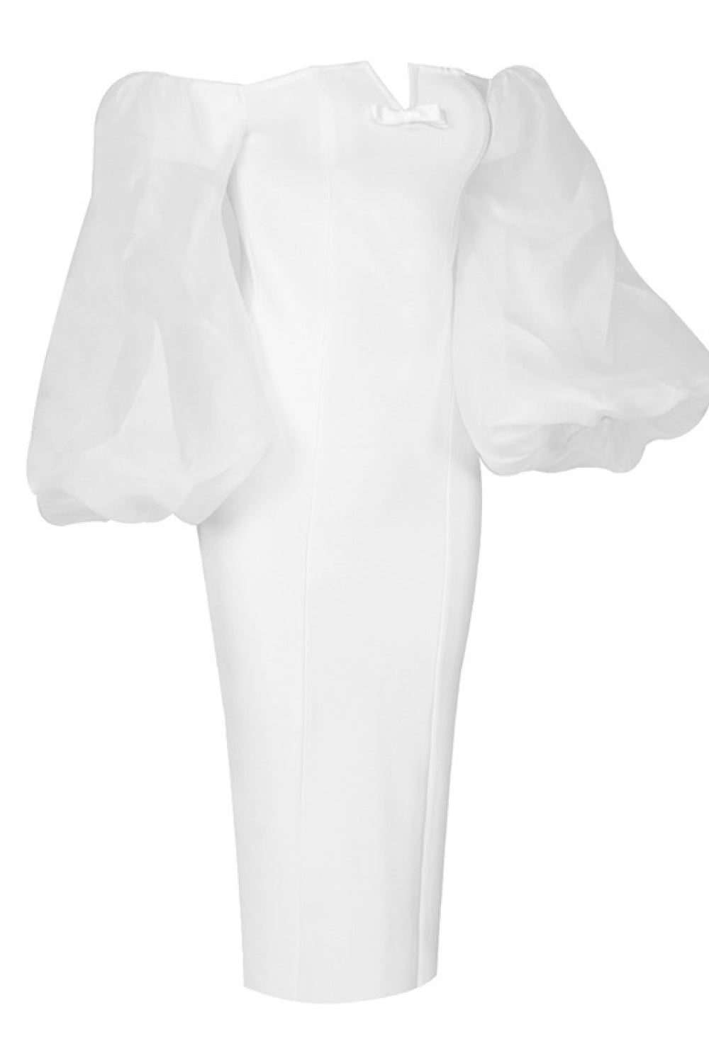 Off-Shoulder Oversized Balloon Sleeve Back Slit Dress - WESTHUNDRED