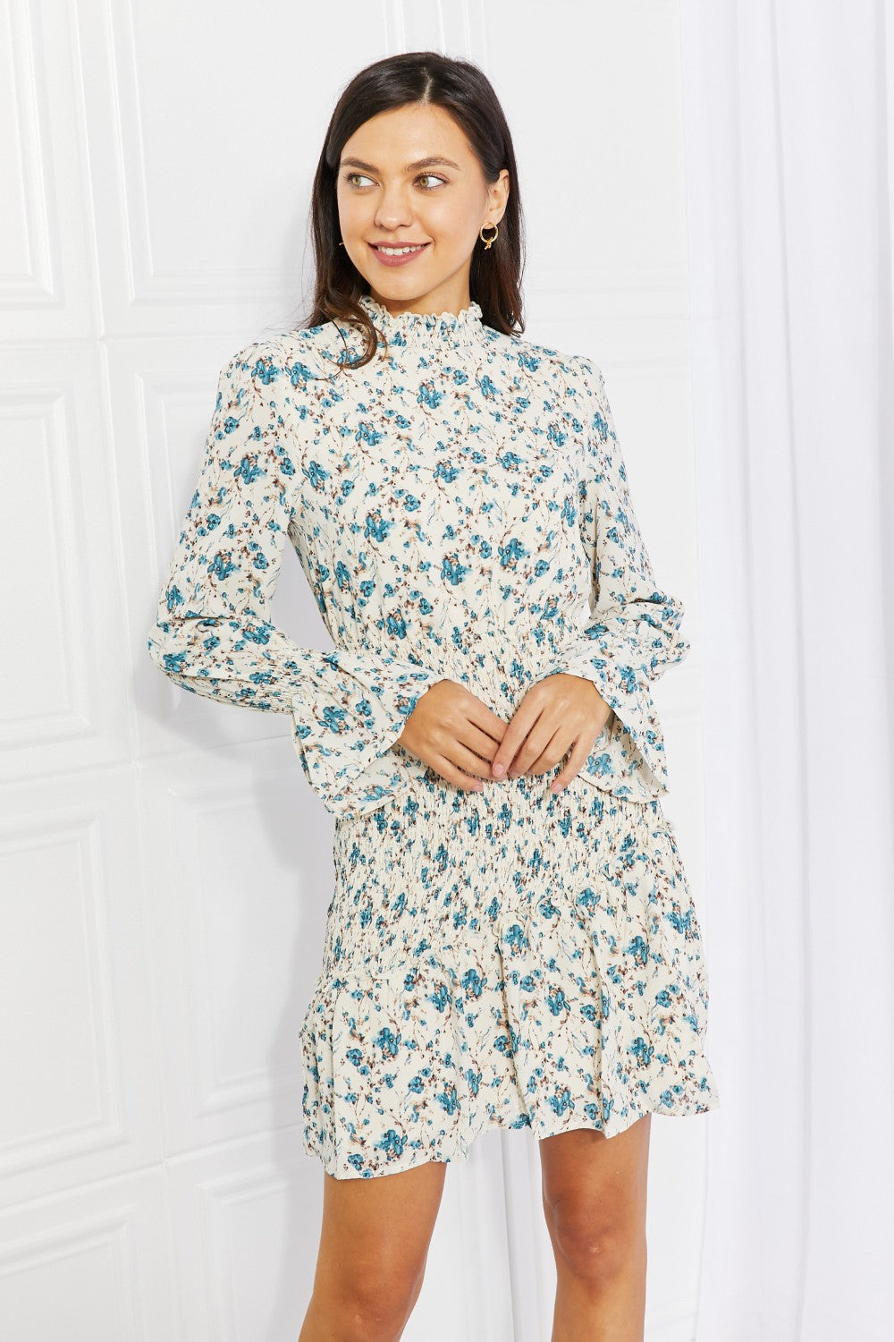 Flirty Floral Smocked Mini Dress with Flounced Sleeves