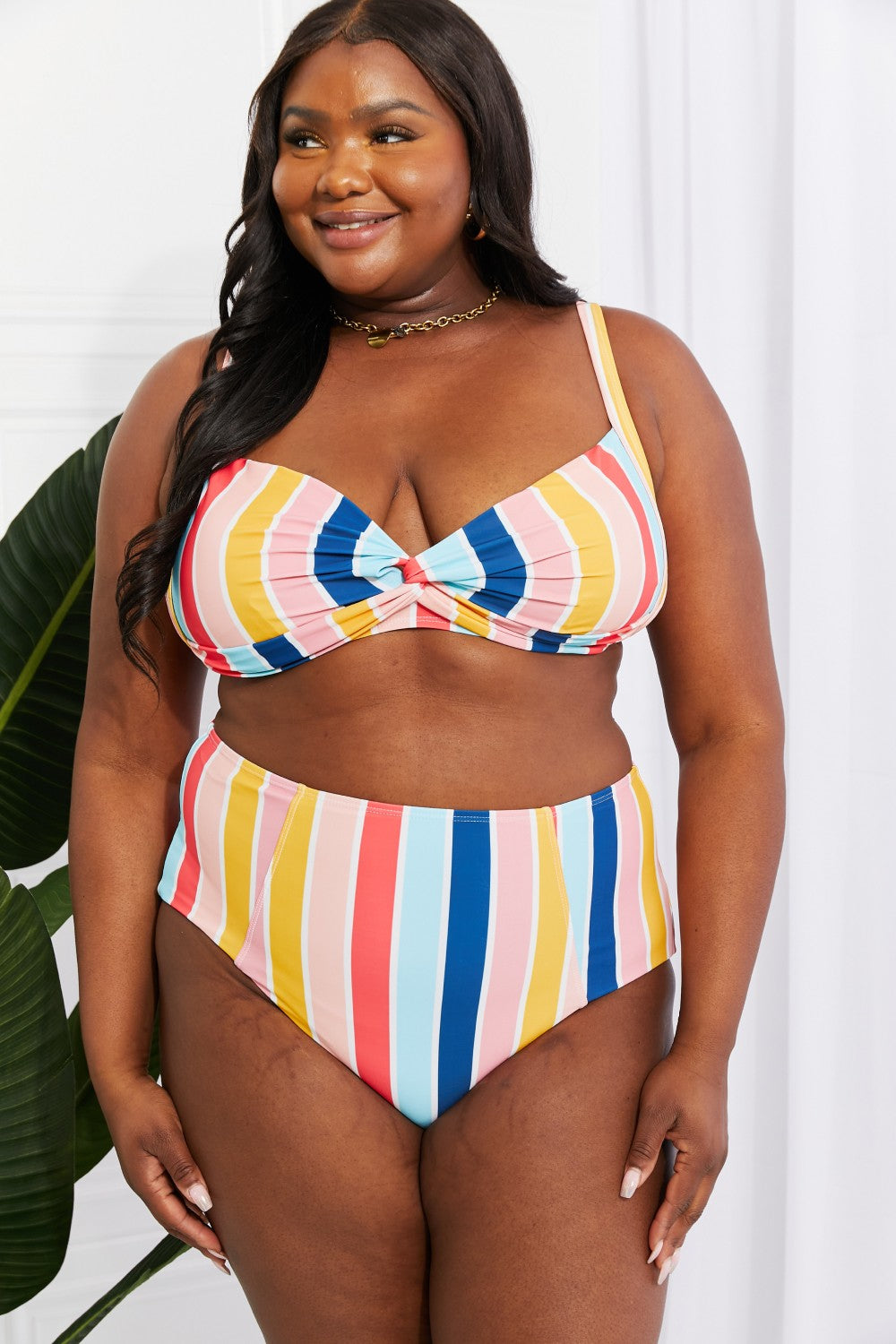 Vintage Striped Twist High-Waisted Bikini