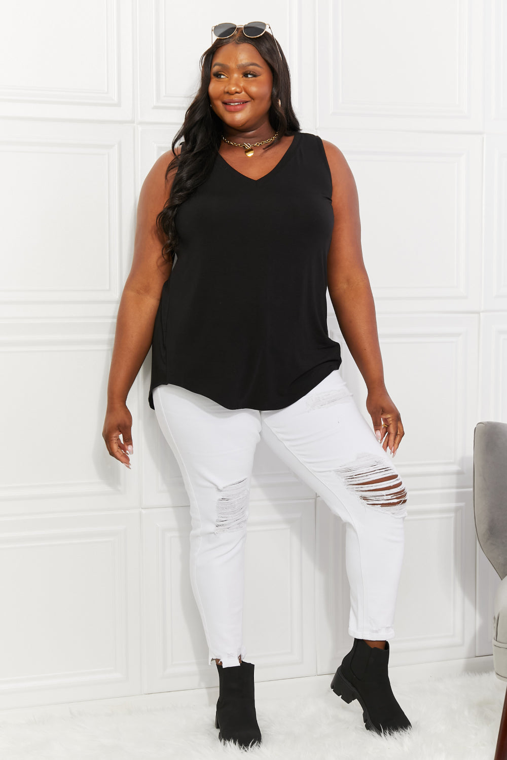 Black High-Low V-Neck Tank