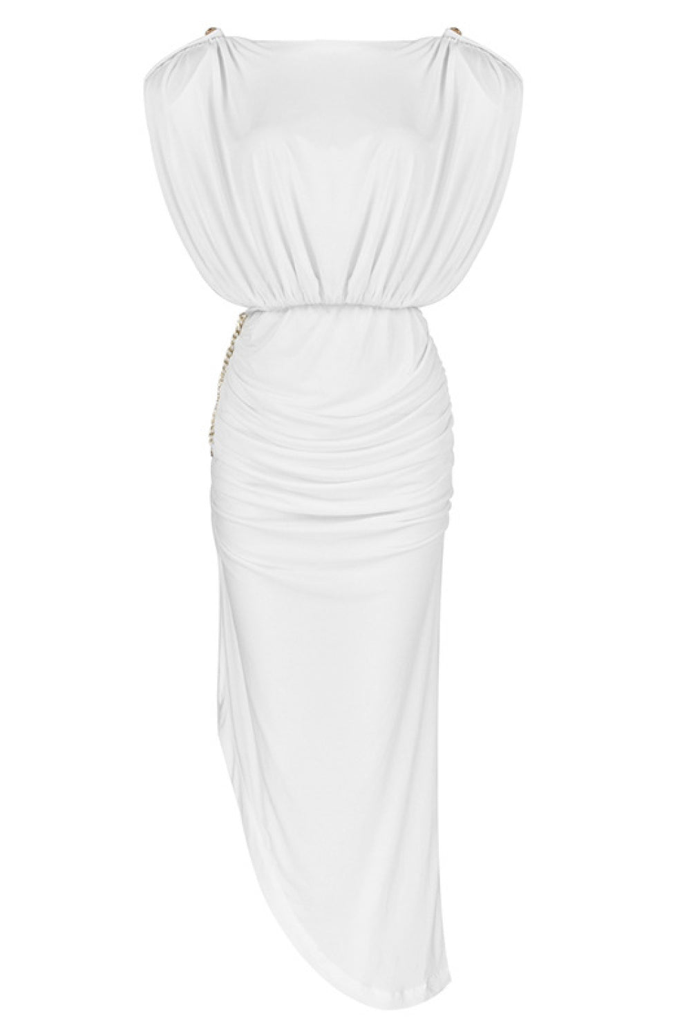 Cap-Sleeve V-Back Chain Detail Asymmetrical Dress - WESTHUNDRED