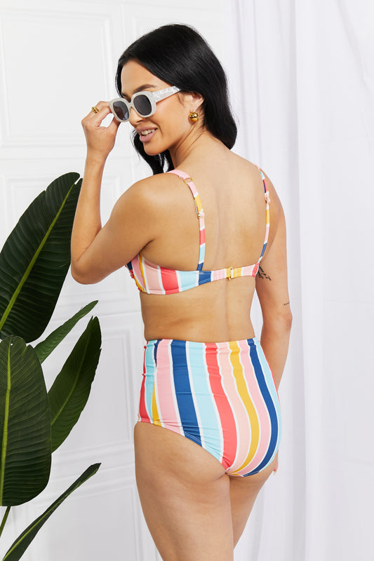 Vintage Striped Twist High-Waisted Bikini