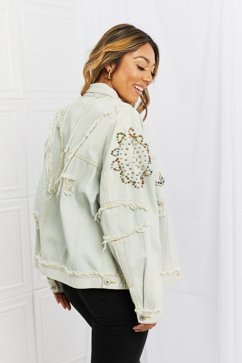 Relaxed Fit Beaded Denim Jacket