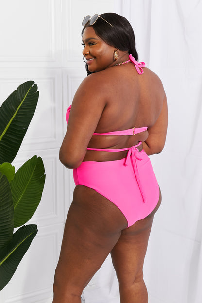 Pink Double Strap Halter Twisted Bikini