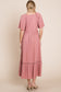 Casual V-neck Pocket Midi Pink Dress