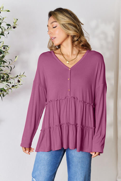 Perfect Long Sleeve Ruffle Hem Blouse